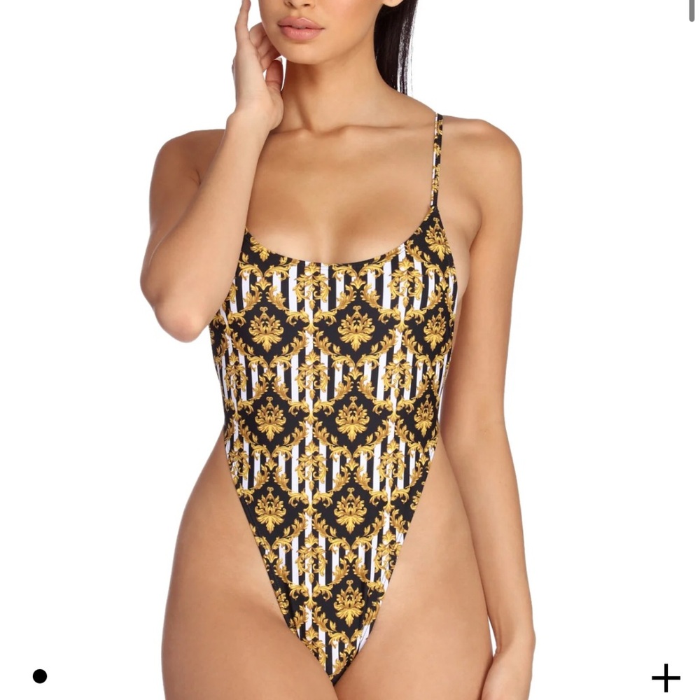 Black and Gold Patterned Swimsuit